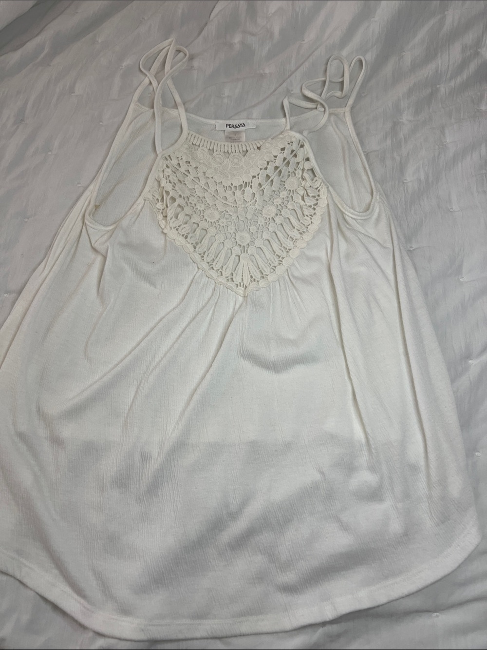 Persaya Cream Crochet Yoke Spaghetti Strap Camisole
